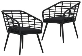 vidaXL Cadeiras de jardim com almofadões 2 pcs vime PE preto