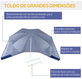 Chapéu de Sol de Praia com Painéis Laterais Tipo Tenda Chapéu de Sol para Praia com Proteção UV50 Φ210x222cm Azul
