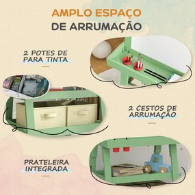 Cavalete de Pintura Infantil 3 em 1 Quadro Dupla Face com Rolo de Papel e Cestos de Arrumação Verde