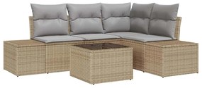 Conjunto de Sofá de Jardim 5 Peças com Almofadas em Polyrattan Preto