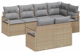 Conjunto de Sofá de Jardim de 7 Peças com Almofadas em Rattan Sintétic