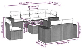9 pcs conjunto de sofás p/ jardim c/ almofadões vime PE preto