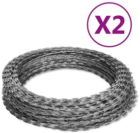 vidaXL Rolos de arame farpado helicoidal 2 pcs aço galvanizado 60 m