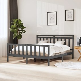Estrutura de cama 160x200 cm madeira maciça cinzento