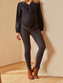 Agora -15%: Treggings efeito jeans, sem costuras, para grávida cinzento escuro liso