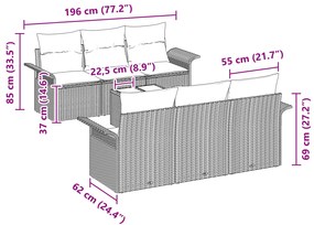 Conjunto de Sofá para Jardim vidaXL com Almofadas Preto Rattan Polímer