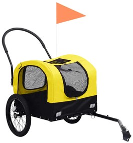 Reboque bicicletas/carrinho para animais 2-em-1 amarelo/preto