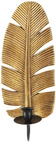 Castiçal de Parede "Leaf" em Metal Dourado e Preto – 12,8x8,9x31,2 cm