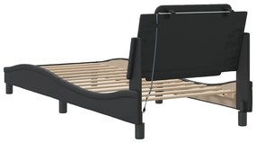 Estrutura de cama c/ luz LED 90x190 cm couro artificial preto