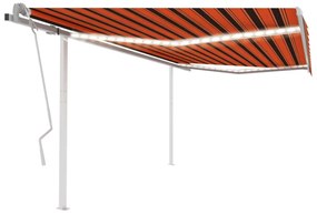 Toldo retrátil manual com luzes LED 4x3 m laranja e castanho