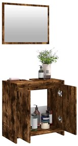 2 pcs conj. móveis casa de banho derivados madeira cor fumado