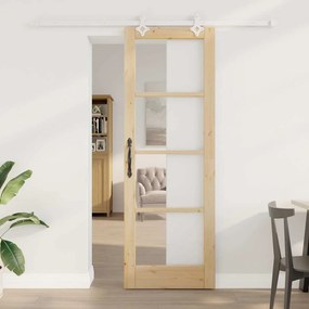 Porta Deslizante vidaXL com Conjunto de Hardware 73.5x211 cm Madeira Maciça de Pinho