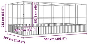 Aviário com extensão 518x307x212 cm aço prateado