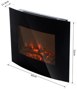 HomCom® Lareira Eléctrica tipo Aquecedor de parede 900W/1800W – 65x11.4x52cm