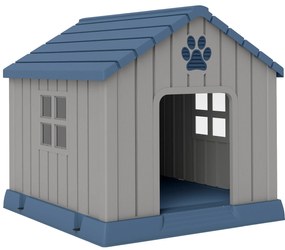 PawHut Casota para cão exterior casa para cão exterior ventilações em forma de pata e base elevada 85 x 79 x 82 cm azul | Aosom Portugal