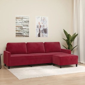 vidaXL Sofá de 3 lugares com apoio de pés 210 cm veludo vermelho tinto