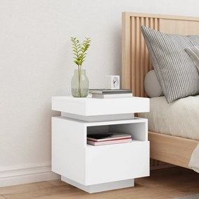 Mesa de cabeceira com luzes LED 40x39x48,5 cm branco