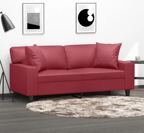 vidaXL Sofá 2 lugares +almofadas 140cm couro artificial vermelho tinto