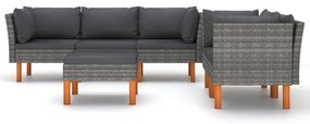 6 pcs conjunto lounge de jardim c/ almofadões vime PE cinzento