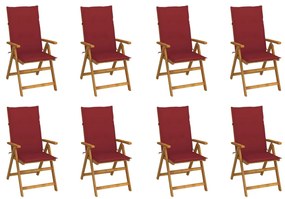 Cadeiras de jardim dobráveis c/ almofadões 8 pcs acácia maciça