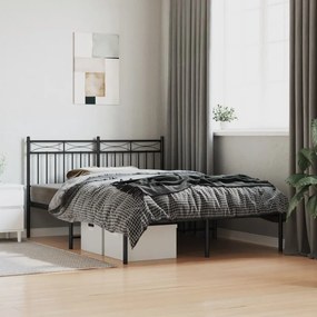 vidaXL Estrutura de cama com cabeceira 135x190 cm metal preto