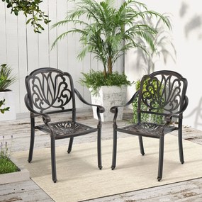 Conjunto de 2 cadeiras de jardim construídas em alumínio fundido com apoios de braços para uso externo 66 x 62 x 93 cm bronze