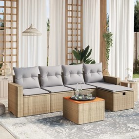 6 pcs conj. sofás jardim c/ almofadões vime PE bege misturado