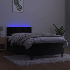 Cama box spring c/ colchão/LED 90x190 cm veludo preto