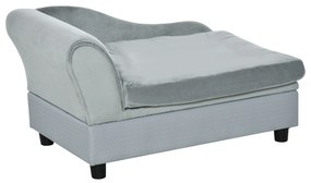 PawHut Sofá Cachorro Sofá para Gatos 76x45x43 cm Sofá para Cães Estofado em Veludo Arrumação Oculta e Almofada Lavável Cinzento Claro | Aosom Portugal