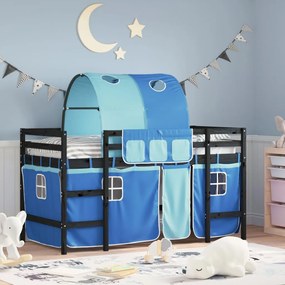 vidaXL Cama alta p/ criança c/ túnel 90x200 cm pinho maciço azul