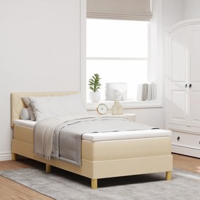 Cama Box Spring com Colchão &amp; LED Creme 90x200 cm Tecido
