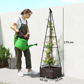 Floreira com Treliça Metálica para Plantas Trepadeiras Vaso de PP com Orifícios de Drenagem e Tampões 40x40x175 cm Castanho e Preto