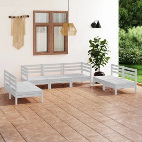 7 pcs conjunto lounge de jardim pinho maciço branco