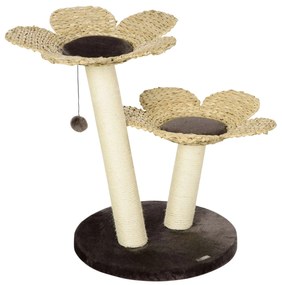 PawHut Arranhador para Gatos Médios Altura 69cm Torre para Gatos com Cama com Forma de Flor 50x50x69cm Marrom e Creme