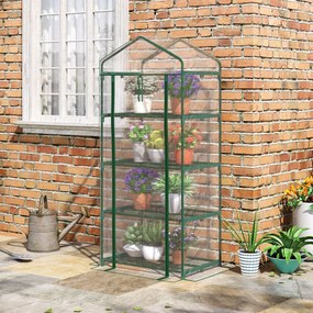 Outsunny Estufa de Jardim com 4 Prateleiras e Cobertura de PVC Estufa de Aço para Cultivo de Plantas Flores 70x50x160cm Transparente