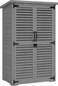 Outsunny Armário de Jardim Depósito Para Ferramentas em Madeira 2 Prateleiras Telhado Betuminoso Portas Venezianas Trancável 75 x 50 x 118cm Cinza | Aosom Portugal
