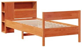 Cama com estante sem colchão 90x200cm pinho maciço castanho-mel
