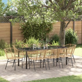 vidaXL Conjunto de Jantar de Jardim 9 Peças Castanho Rattan Poliéster