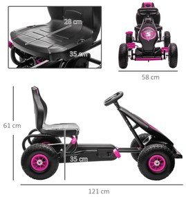 Kart a Pedais para Crianças 5-12 Anos com Assento Ajustável Pneus Insufláveis Amortecimento e Travão de Mão 121x58x61 cm Rosa