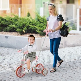 Triciclo infantil 2-4 anos Bicicleta sem pedais 4 em 1 com pedais reguláveis ​​em altura e rodas salientes 37 x 72 x 101 cm Rosa