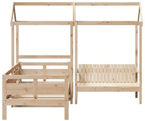 Conj. de sofá-cama e banco c/ telhado 90x190 cm pinho maciço