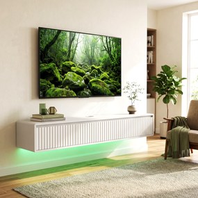 Móvel de TV Suspenso, 160 x 29,5 x 23,5 cm, Iluminação LED, Branco