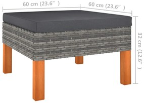 7 pcs conj. lounge jardim vime PE e madeira eucalipto cinzento