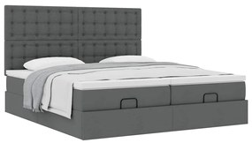 Estrutura de cama otomana com colchões tecido cinzento escuro