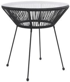3 pcs conjunto de jantar para jardim vime de PVC preto