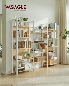 Estante com 14 prateleiras e estrutura metálica 24 x 128 x 166 cm em tom de carvalho dourado e branco