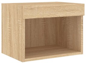 Mesa de cabeceira de parede com luzes LED carvalho sonoma