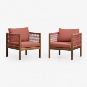 Pack De 2 Poltronas De Jardim Com Apoios De Braços Em Madeira De Acácia Branson Terracota & Castanho Acácia - Sklum