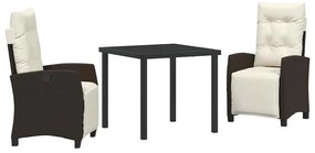 Conjunto de Jantar de Jardim 3 Peças em Rattan Poliéster Marrom