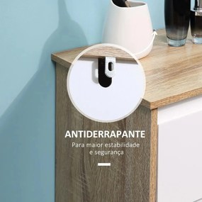 Armário Casa de Banho Baixo Armário de Madeira com Gavetas e 2 Prateleiras para Sala de Estar Dormitório Cozinha 32,6x30x90cm Natural e Branco